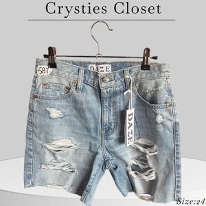 Daze Denim The Knockout High Rise A Line Cargo Jean‎ Short Indigo Blue 24